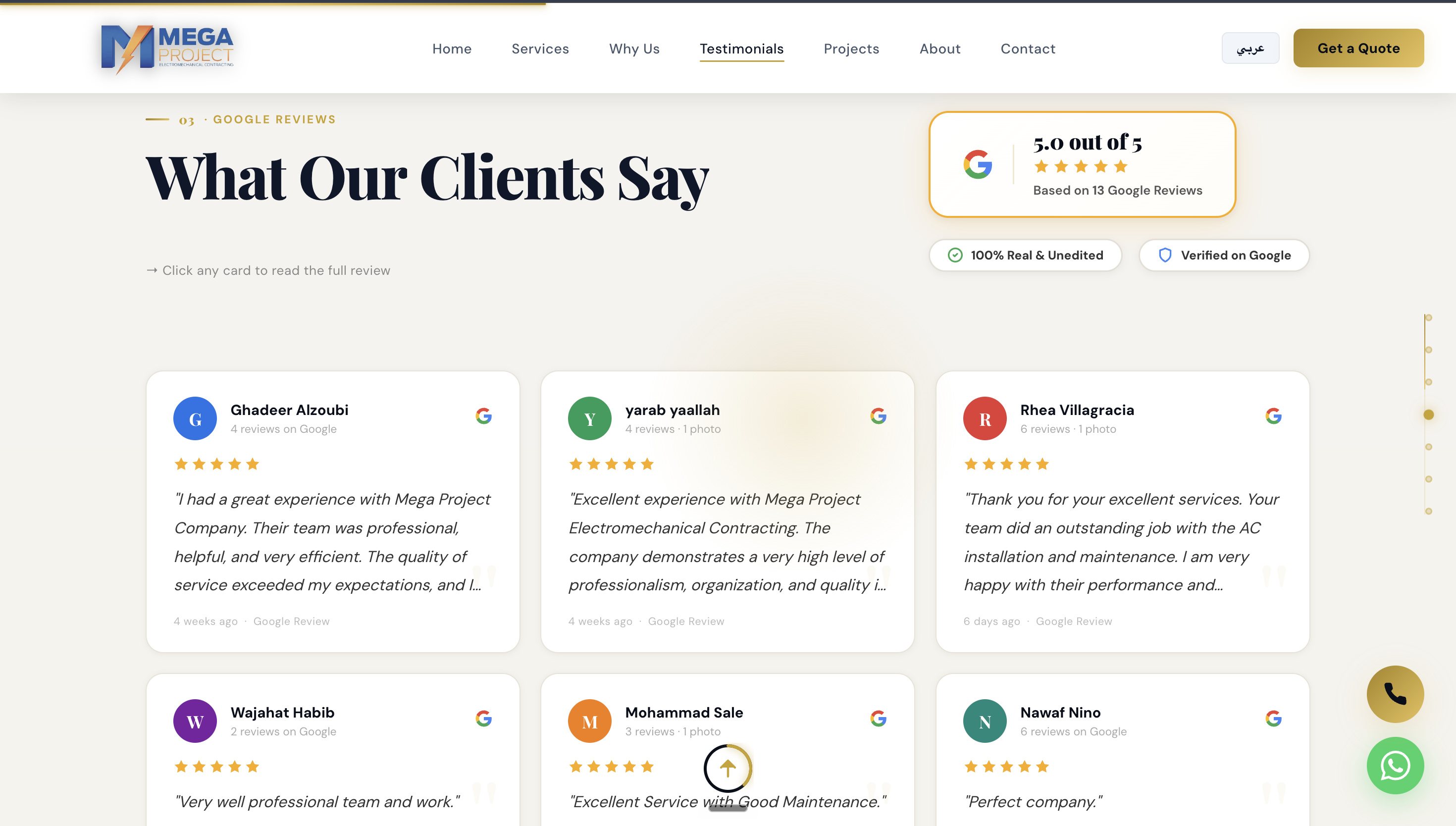 Mega website · Testimonials